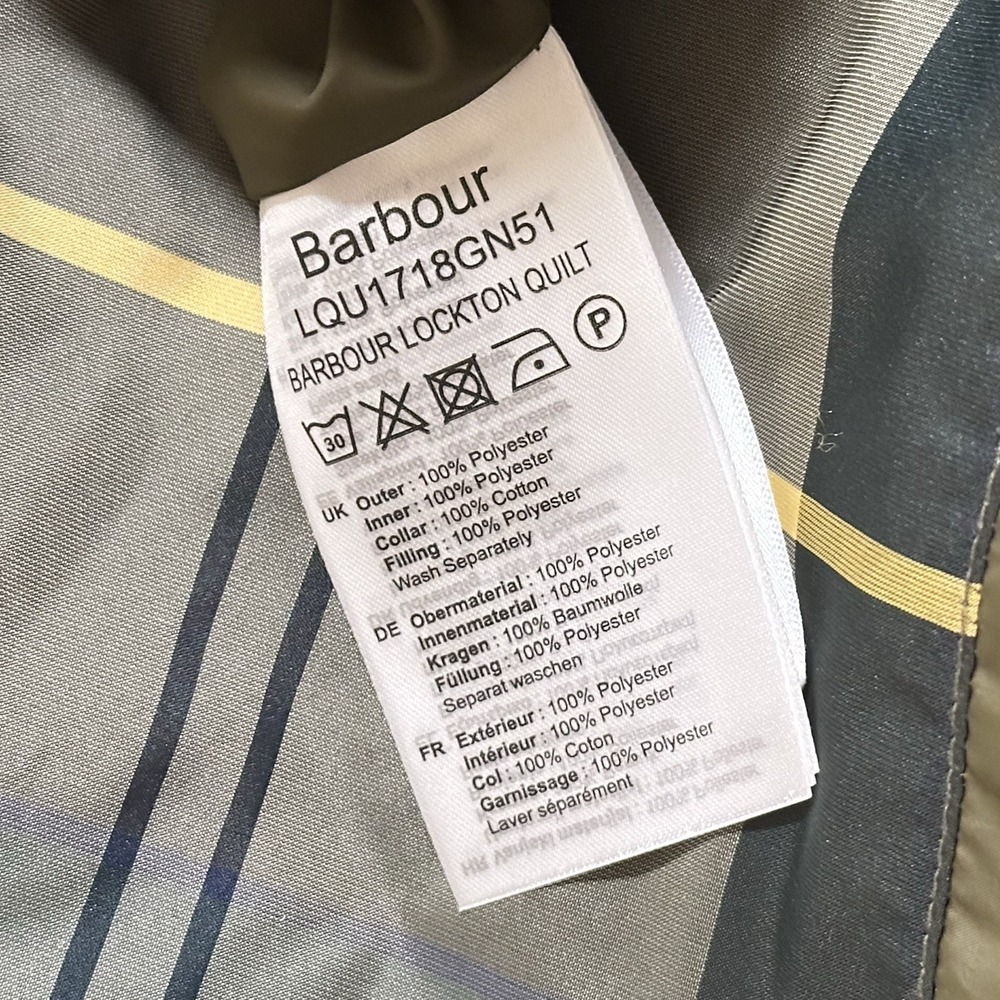 BARBOUR Lockton Corduroy-Trim Quilted Coat Women's 8 Olive Green Cropped Sleeve - Picture 12 of 13